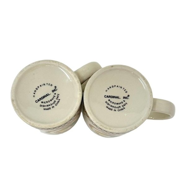 Cardinal Mug Rooster Red Checker Pattern Hand Painted Coffee Tea Cup Lot of Two - Picture 7 of 10